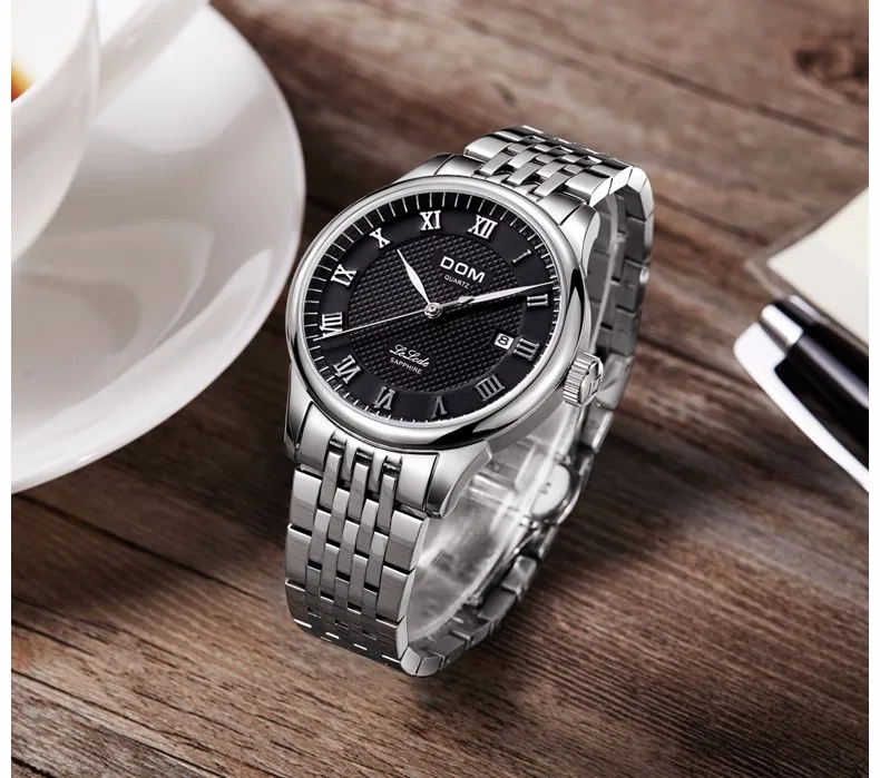 DOM Эксклюзивные часы для мужчин под старину нержавеющая сталь кварцевые часы лучший бренд водостойкие человек Relogio Masculino M-41D-7M