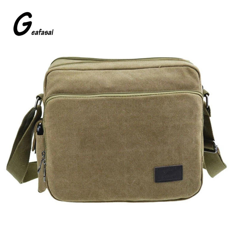 

COUPON new Canvas casual High capacity solid khaki black brown Vintage Style Mini Brand Men cross body Messenger shoulder Bags