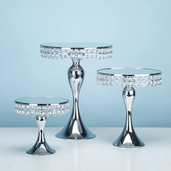 

Crystal Electroplating silver high feet cake stand mirror face fondant