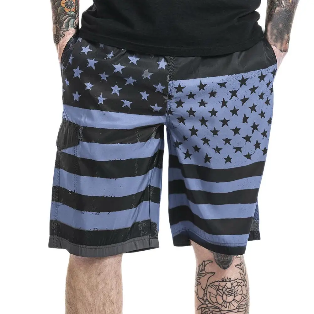 Летние мужские пляжные спортивные шорты с завязками, шорты с принтом американского флага, модные