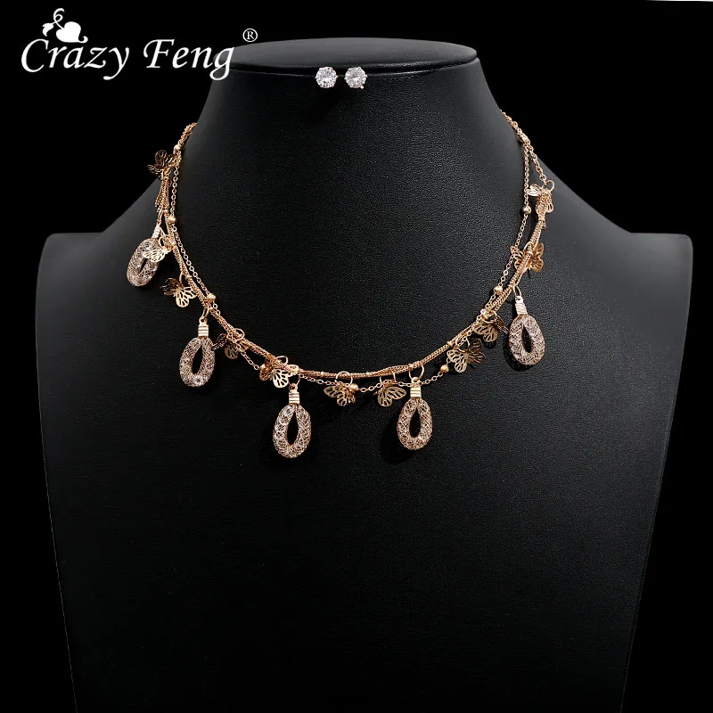 

Crazy Feng Luxury Wedding Jewelry Sets Round Butterfly Pendant Necklaces Cz Earrings Set African Jewelry Set Accessories