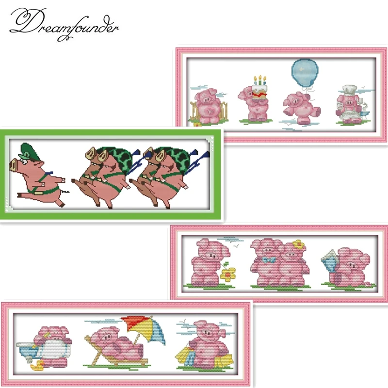 piglets cross stitch kit aida 14ct 11ct count printed canvas stitches embroidery DIY handmade needlework | Дом и сад