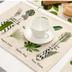 С принтом из зеленых листьев салфетки хлопчатобумажные льняные коврики для ужина вечерние столовые приборы кухонные аксессуары чашка