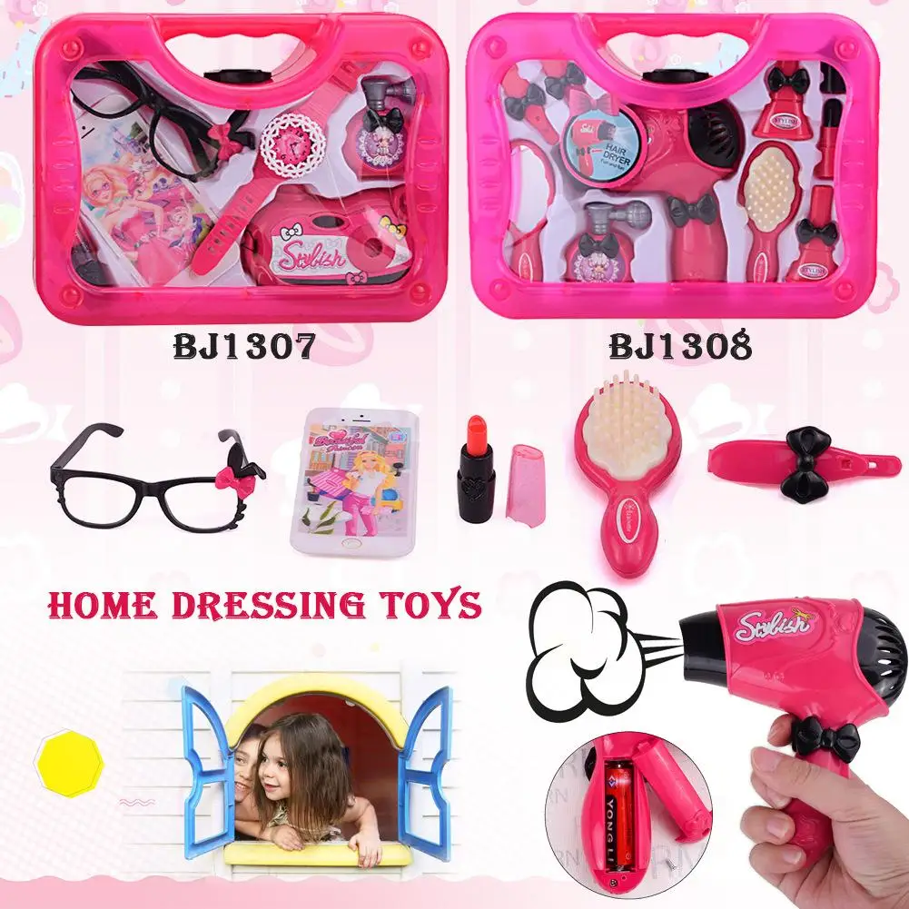 

Children Pretend Play Kid Make Up Toys Makeup Set Hairdressing Simulation Plastic Toy For Girls Dressing Cosmetic Travel Box