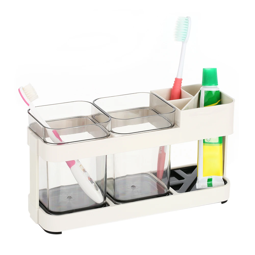 Toothbrush Holder with 2 Rinse Cup Practical Toothbrush Stand
