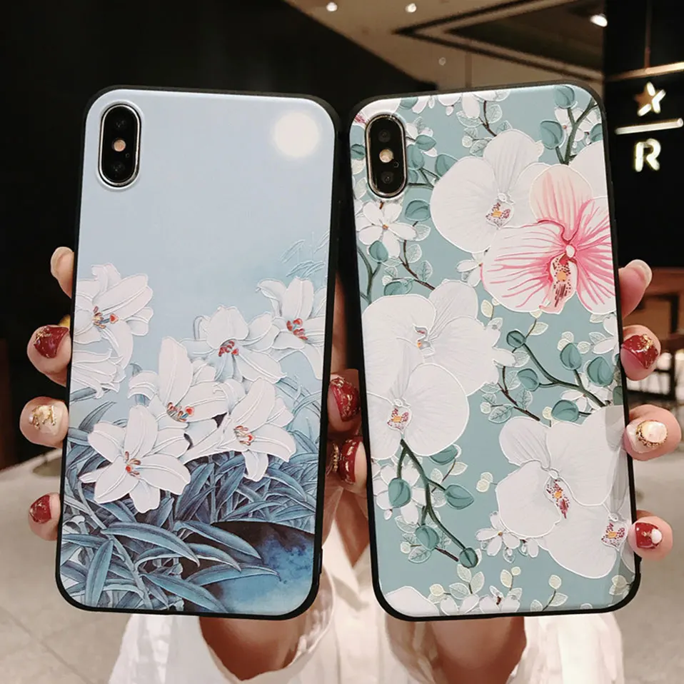 

for Iphone 6 6s Cqoue Frosted Soft Shells for iPhone 7 8 Plus X Xs Xr Max 2018 Real New Arrival Floral Embossed Back Covers