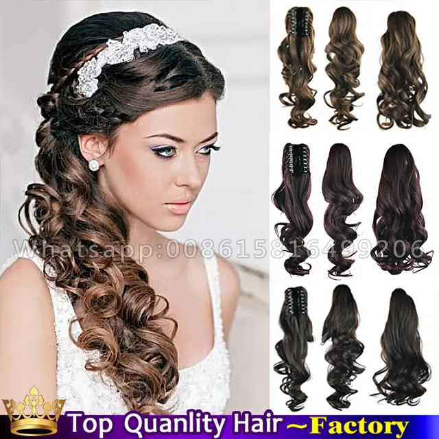 24 Natural Curly Long Claw Clip Side Ponytail Wedding Hairstyles