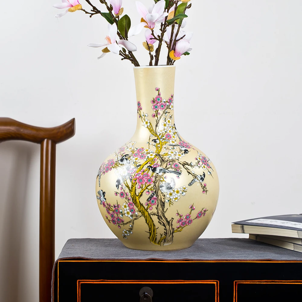 Jingdezhen Ceramic Big Vase New Chinese Style Golden Magpie Plum Large