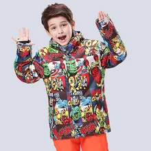 Детские лыжные куртки с рисунком для мальчиков, топы для сноуборда, детские лыжные куртки, лыжная одежда, пальто для альпинизма