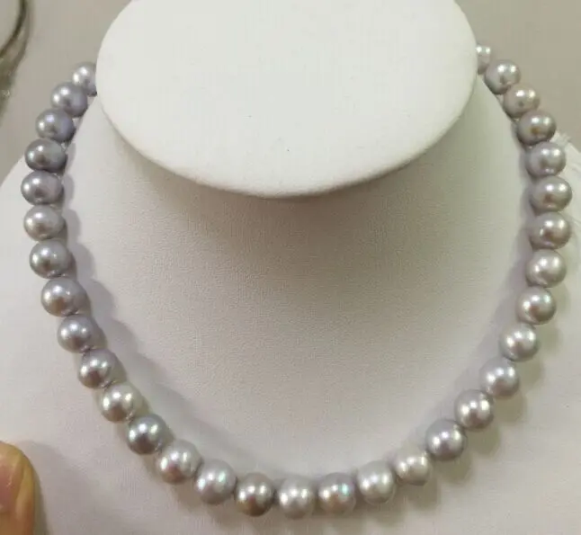 

gorgeous 10-11MM SOUTH SEA ROUND SILVER GREY PEARL NECKLACE18"14KGP
