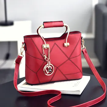 

Casual Wine Red PU Women Handbag Fashion Office Lady Shoulder Bag Metal Handle Heart Flower Pendant Crossbody