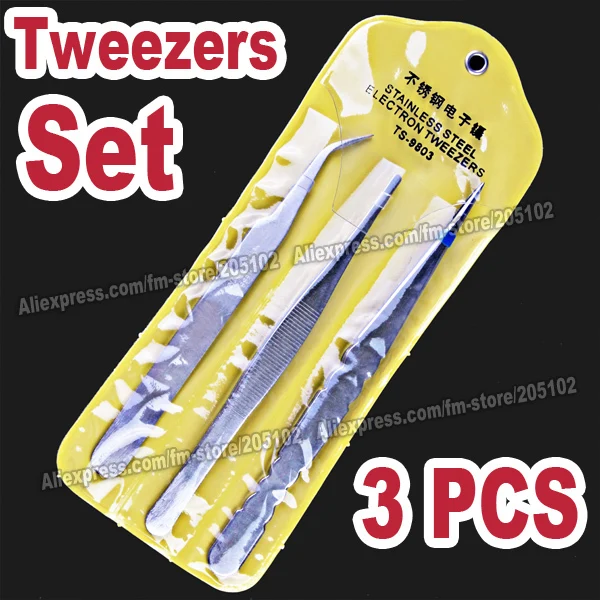 

3PCS Tweezers Set , Curve&Straight Stainless Steel SHARP Tweezers,pick-up tools for DIY crystals. pincers nipper nail art beauty