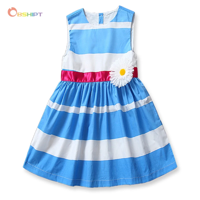 OBSHIPT Striped Girl Dress Summer Style Baby Girls Dresses Vestidos Infantis Baby Girl Party