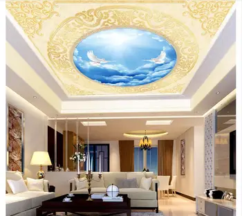 

3d wallpaper Custom 3d ceiling murals Beautiful blue sky white clouds bird leaves fresh backgroun Photo Mural Ceiling Wallpapers