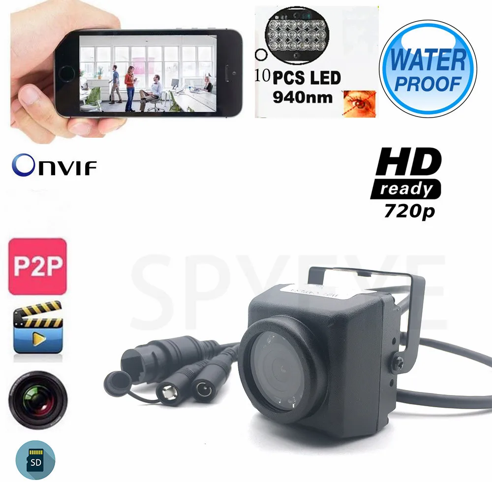 Camhi 720P Mini Waterproof IP66 Camera TF Card Slot 940nm IR Night ...