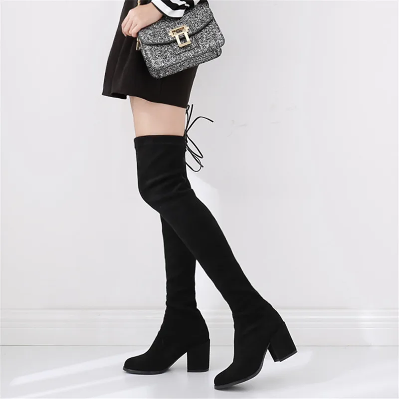 

Spring Boot Autumn Winter New High Knee Female Thick Heel Round Head Belt High Knee Long Boots Child Leather Long Boots Female