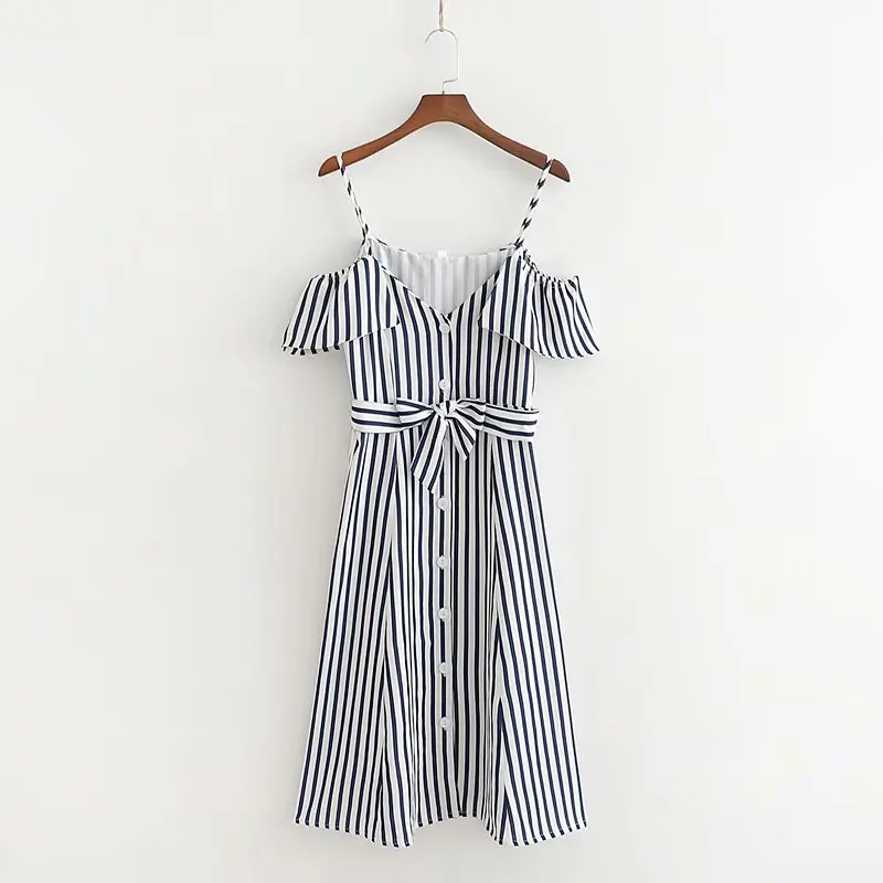 2019 striped dress Vertical stripes A thin shoulder band spaghetti strap