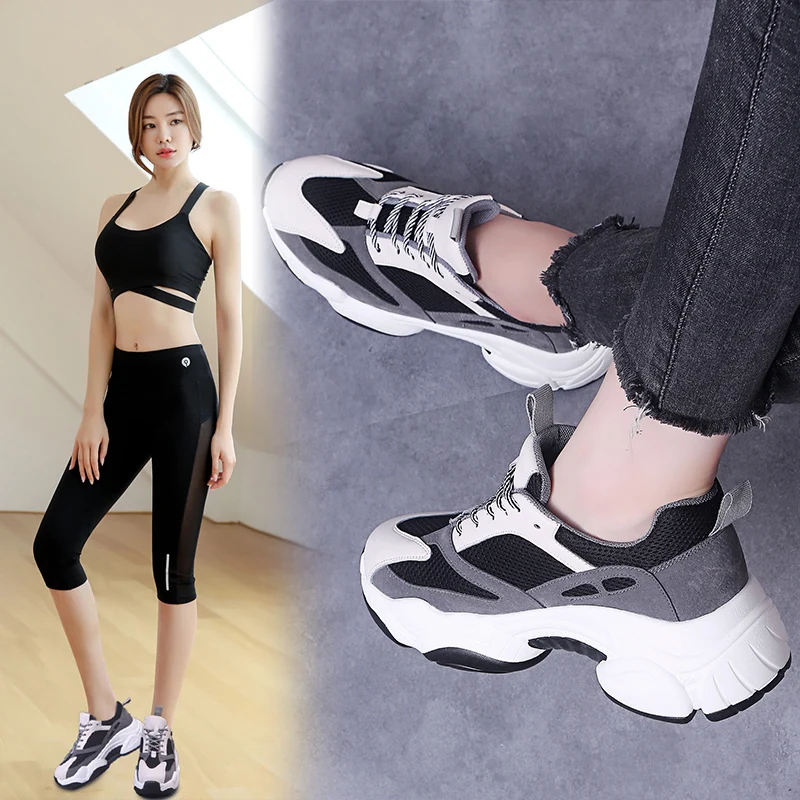 

New Women's Mixed Colors Wedge Platform Sneakers 2019 Summer Harajuku Retro Dad Shoes Chunky Sneakers Mesh Lace-up Sports Shoes