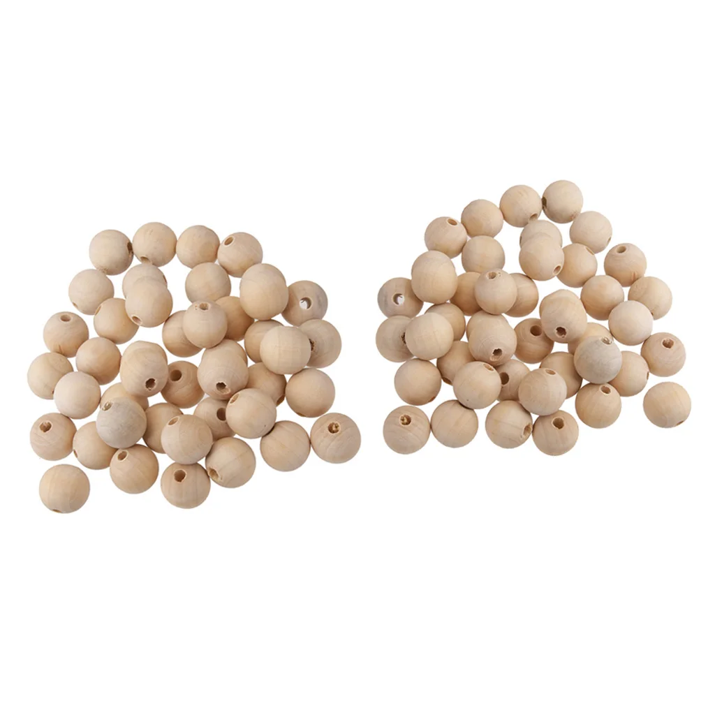 100-Pack Unpainted Wood Beads 8mm 10mm, Natural Color Wooden Ball Spacer Loose Charms for Jewelry Crafting Supplies