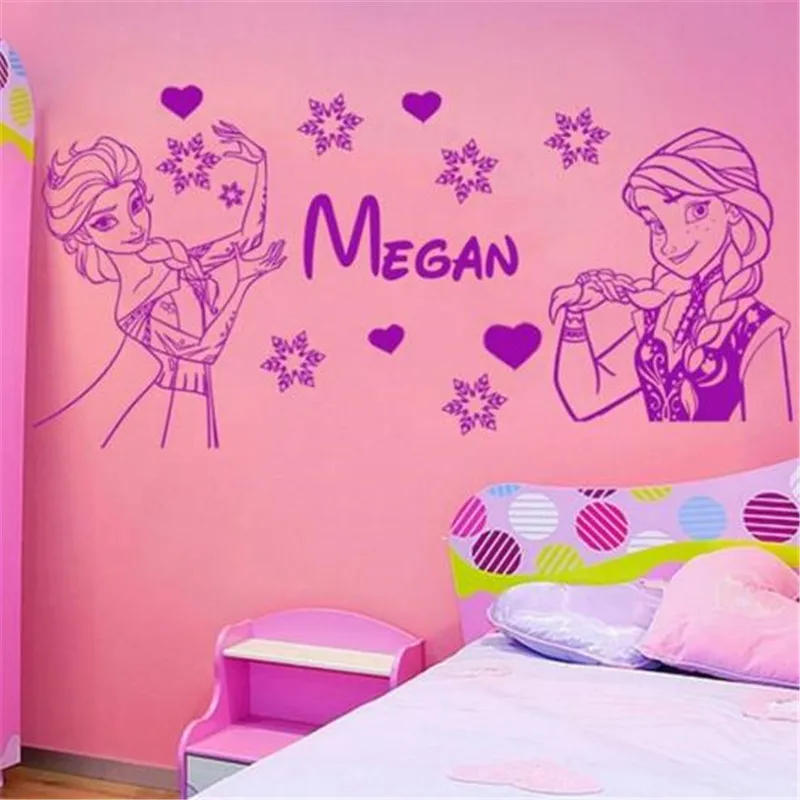 

Custom-made Cartoon Figure Personalised Elsa And Ana Wall Decal With Name Wall Decal Vinyl Stickers