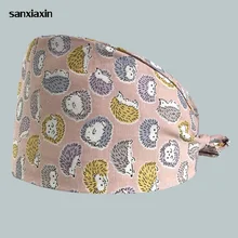 High quality adjustable Doctor Medical surgical hat printing surgery nursing scrubs cap&mask dental clinic beauty salon work cap