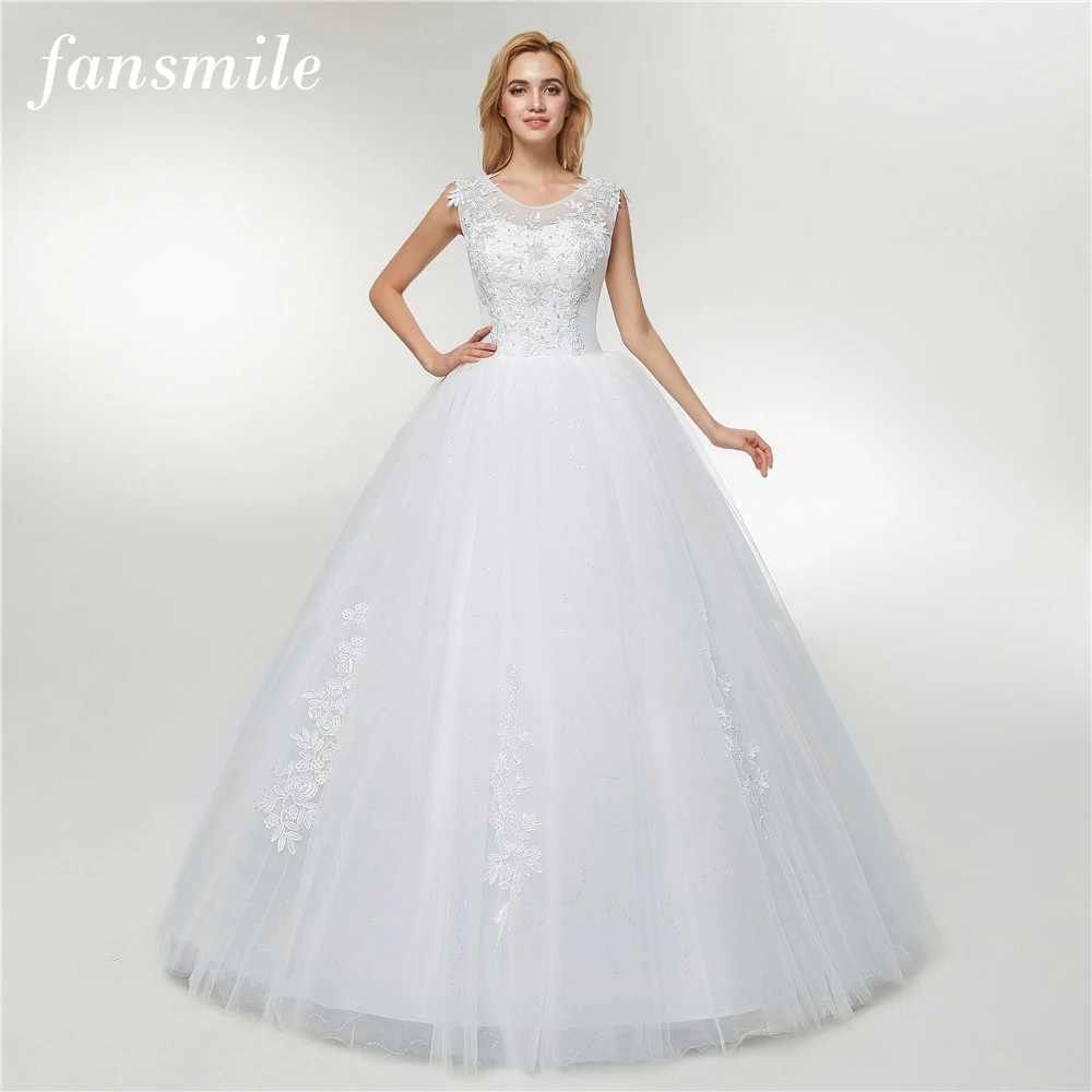 Fansmile Тюлевое свадебное платье Vestido De Noiva с кружевом, большие размеры, свадебное платье с аппликацией,, FSM-426F