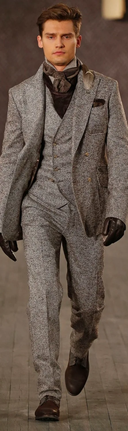 Последний дизайн пальто брюки коричневый твид мужской костюм Slim Fit 3 шт смокинг на заказ костюмы жених выпускного вечера стильный Блейзер Terno Masculino
