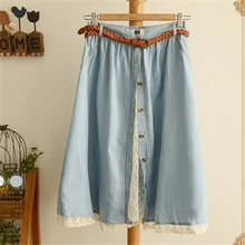 Сезон: весна–лето для Женская юбка однобортный свободный Повседневное новые джинсовые юбки из денима Длинные Макси женский A555