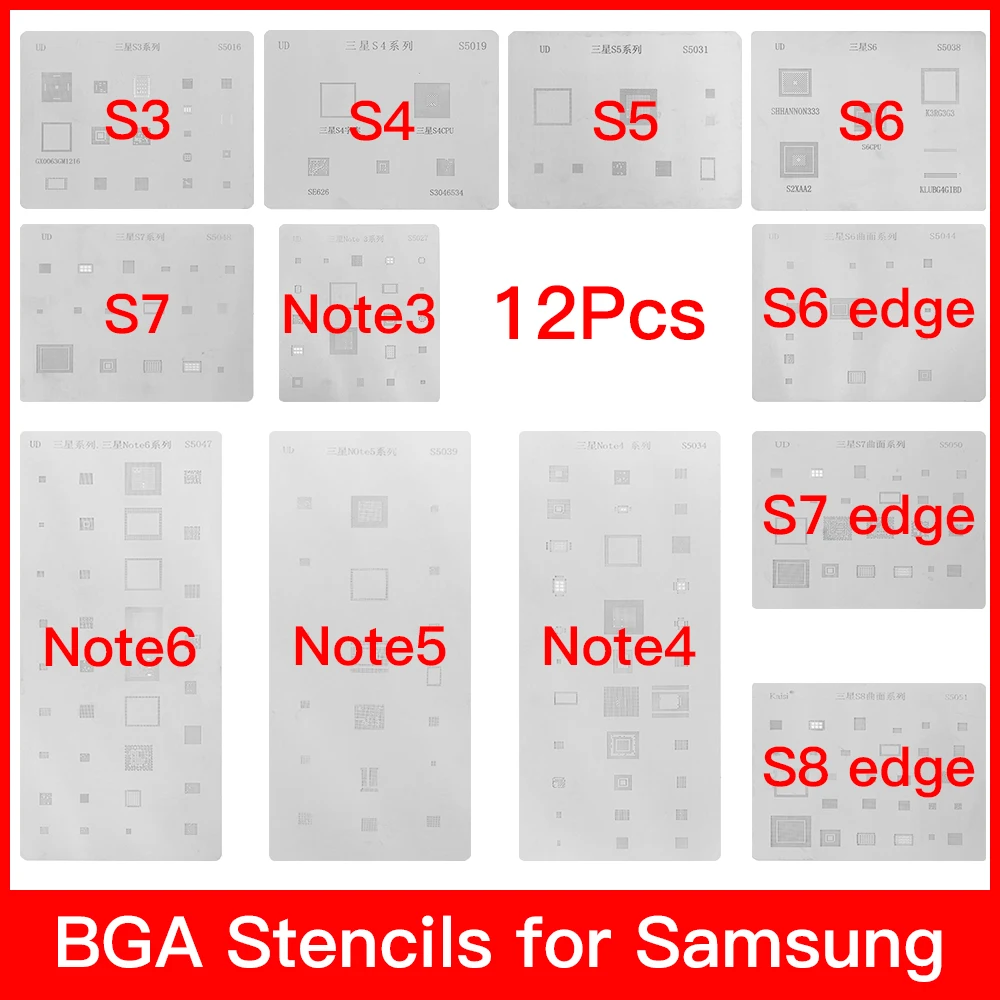Kaufen 12 teile los IC Chip BGA Reballing Schablone Kits Set Solder vorlage für samsung Galaxy S3 S4 S5 S6 S7 S8 NOTE3 4 5 6 hohe qualität