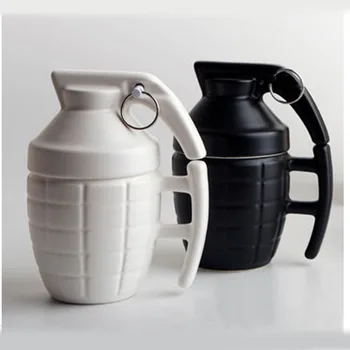 

280ml Grenade Shaped Coffee Mug Ceramic Mugs Bomb Military Style Ceramic Coffee Cup With Ceramic Cup Lid Tea Cups 96pcs