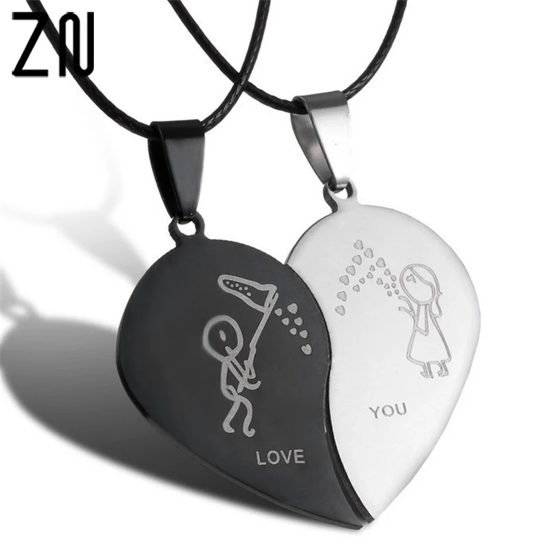 

1 Pair Couple Necklace Broken Heart Necklaces & Pendants Lovers Necklace Jewelry Stainless Steel Valentine's Day Gift Necklace