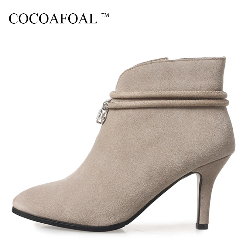 

COCOAFOAL Genuine Leather Crystal Martin Boots Plus Size 33 43 Fashion Black High Heeled Shoes Winter Chelsea Ankle Boots 2018