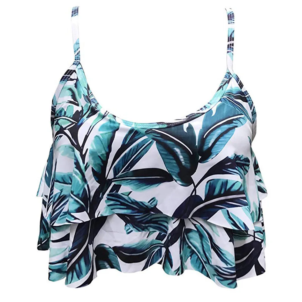 

Perimedes Women Girls Beach Retro Falbala tankini swimwear top floral Printed Flounce Bikini Top Chic Padded Swimwear#g30