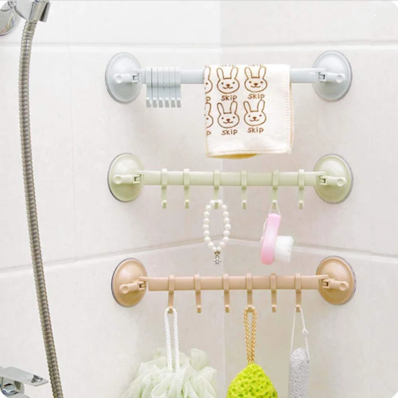 

1PC Adjustable Hook Rack Double Suction Cup Towel Rack Hanging Shelves Hook Holder Lock Type Sucker Kitchen Bathroom Accessories