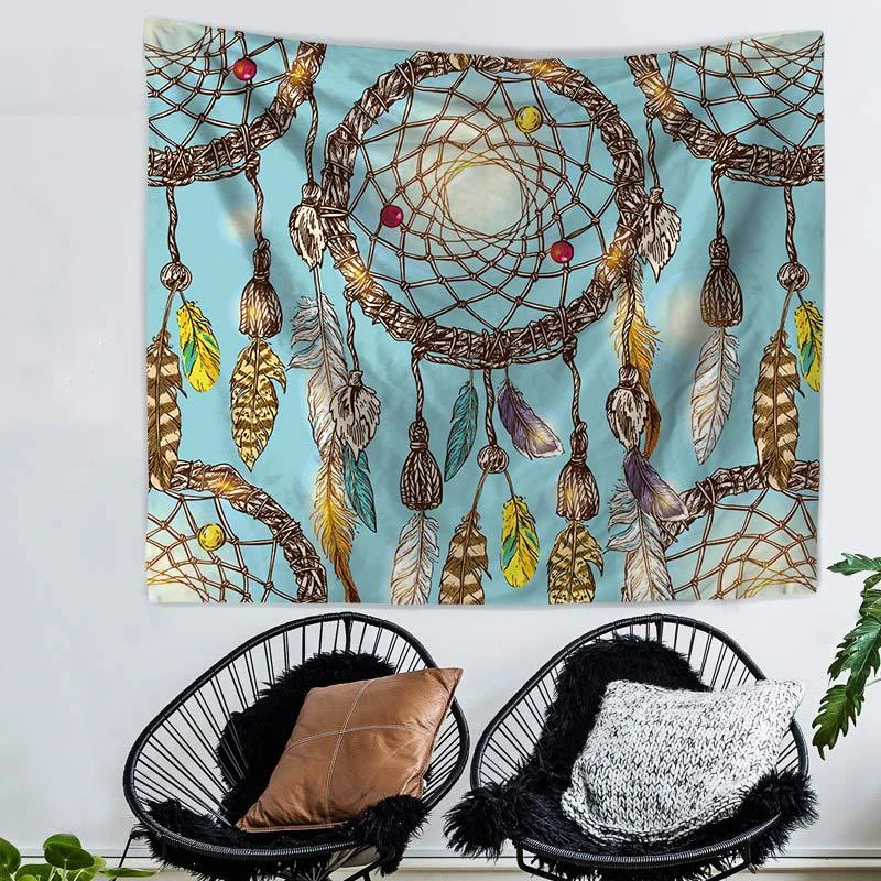 Beautiful Fantasy Feather Printed Hanging Tapestry Yoga Mat Home Decor Wall Tapestry Soft Livingroom Tapestry Bedroom Carpet