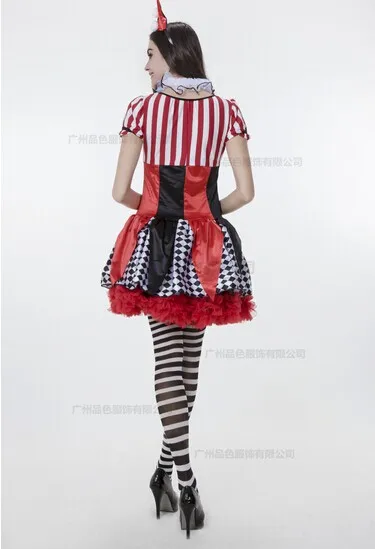 QUGUDUAN Dressheadwear Circus Funny Harley Quinn Costume Women Uniform Female Clown Cosplay Carnival Halloween Black Red Set Costumes -Cosplayware Store