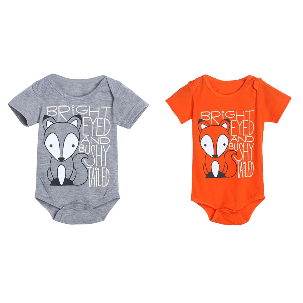 Newborn Infant Baby Boys Girls Fox Letter Print Romper Jumpsuit Outfits