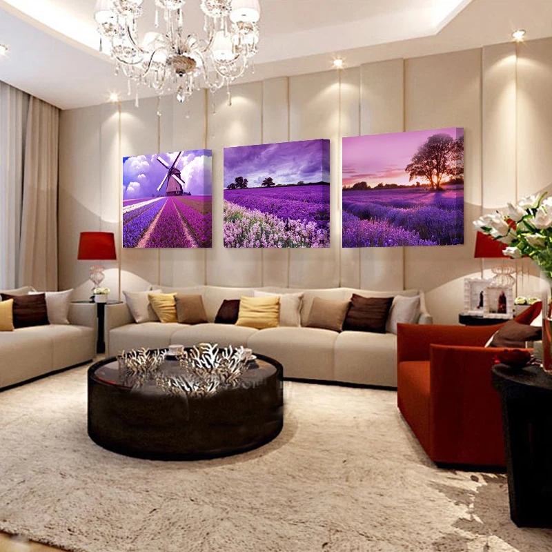 3 панели на холсте с принтом лаванды без рамки|decoration for living room|art picturescanvas painting |