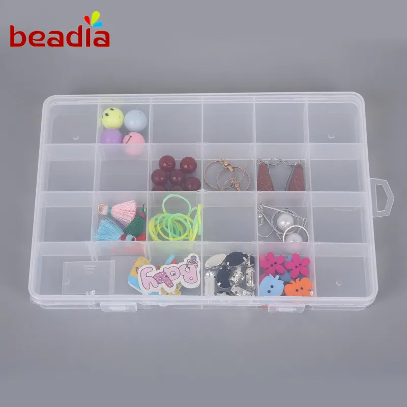 

Wholesales 24 Cell 2-Adjustable Jewelry Storage Craft Organizer Beads Box Multi Grids Clear Plastic Storage Box 19*13*2.1 cm