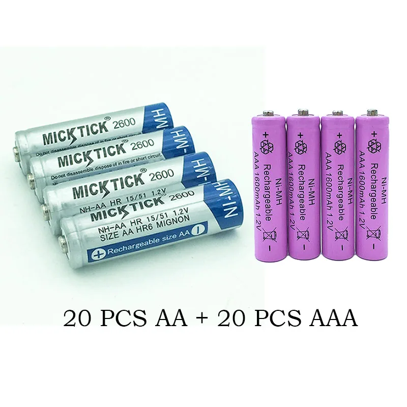 AA2600mAh+ AAA1600mAh аккумуляторная батарея aa aaa 5 7#1,2 V Ni-MH батареи большой емкости камера игрушка переработка батареи - Цвет: 20 AA and 20 AAA