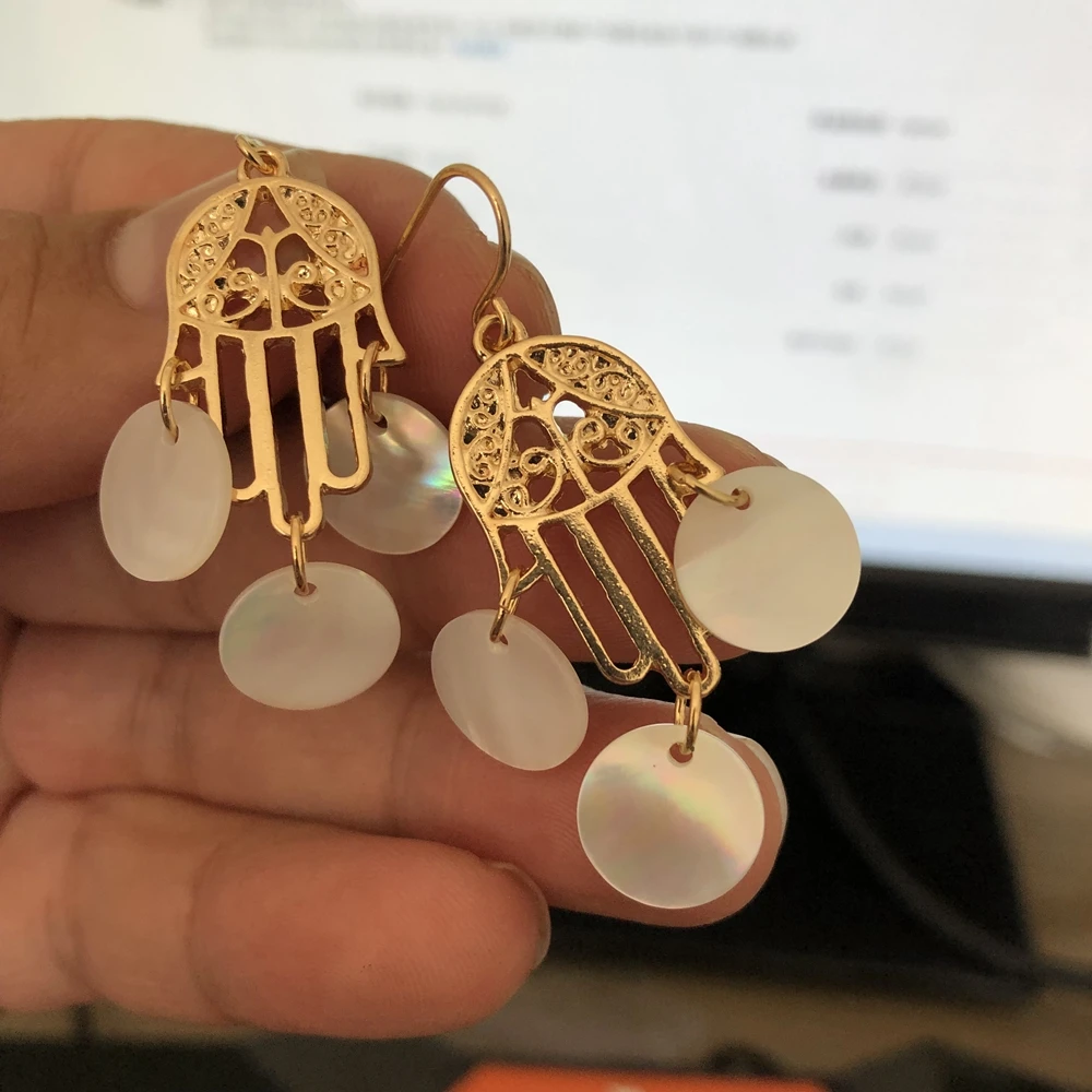 

21AE Drop Earrings Gold Color Plate Summer Earrings American Shinny Shell Casual Earrings For Women And Girl Drop Earrings