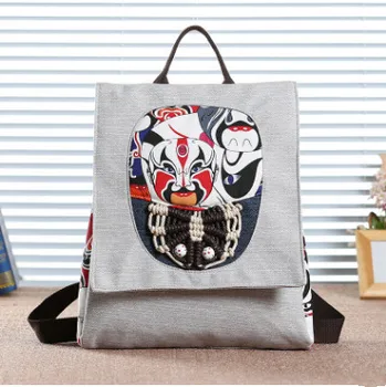 

Fashion String Appliques National Shopping backpacks!Nice Characters Embossing Women Cute backrack Vintage Canvas Cover backruck