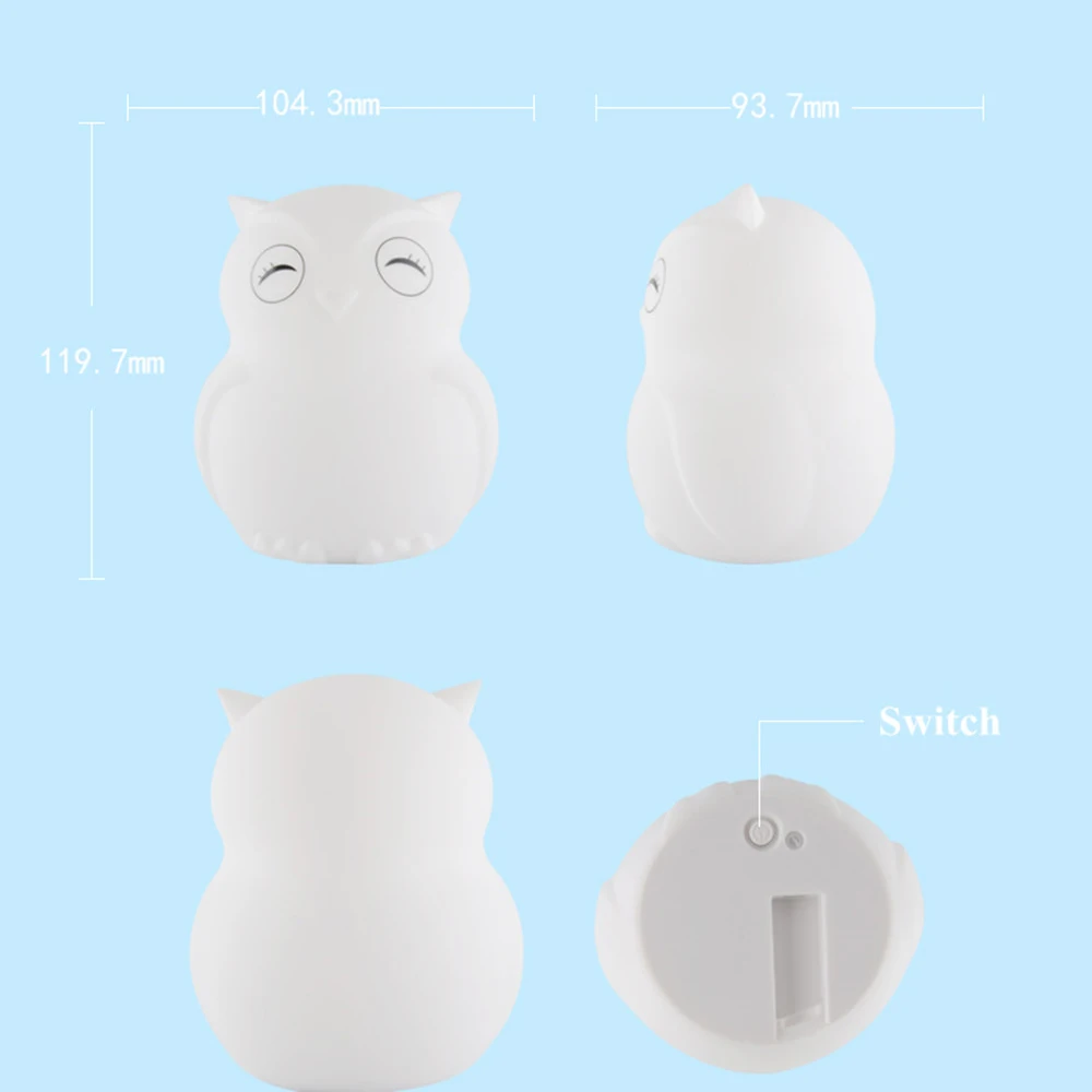 Cartoon Owl LED Night Light Remote Control Timer Touch Sensor 9 Colors USB Charging Silicone Bedside Lamp for Children Baby Gift (17)