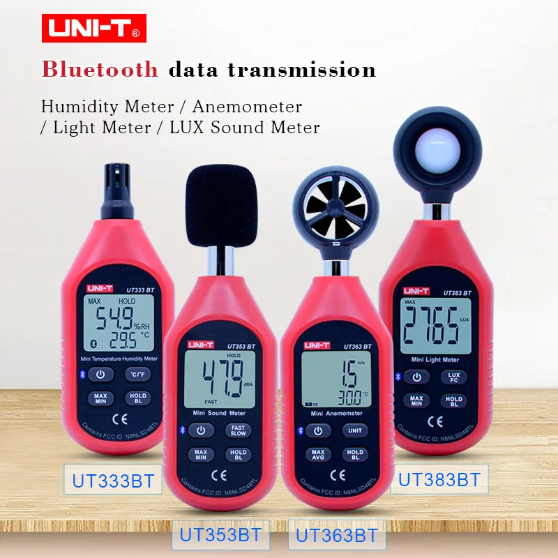 

UT333BT Digital humidity meter UT363BT Mini Anemometer UT383BT illuminometer UT353BT Digital sound meter /Bluetooth connection