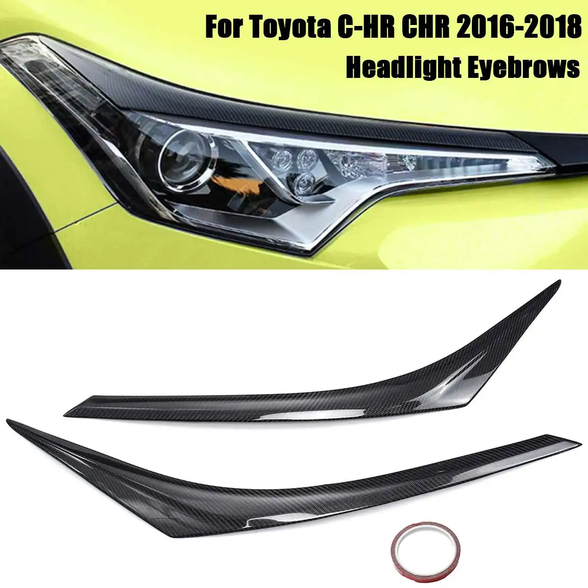 Pair Carbon Fiber Car Headlights Eyebrow Cover Trim Sticker Head Lamp Eyelid Accessories For Toyota C-HR CHR