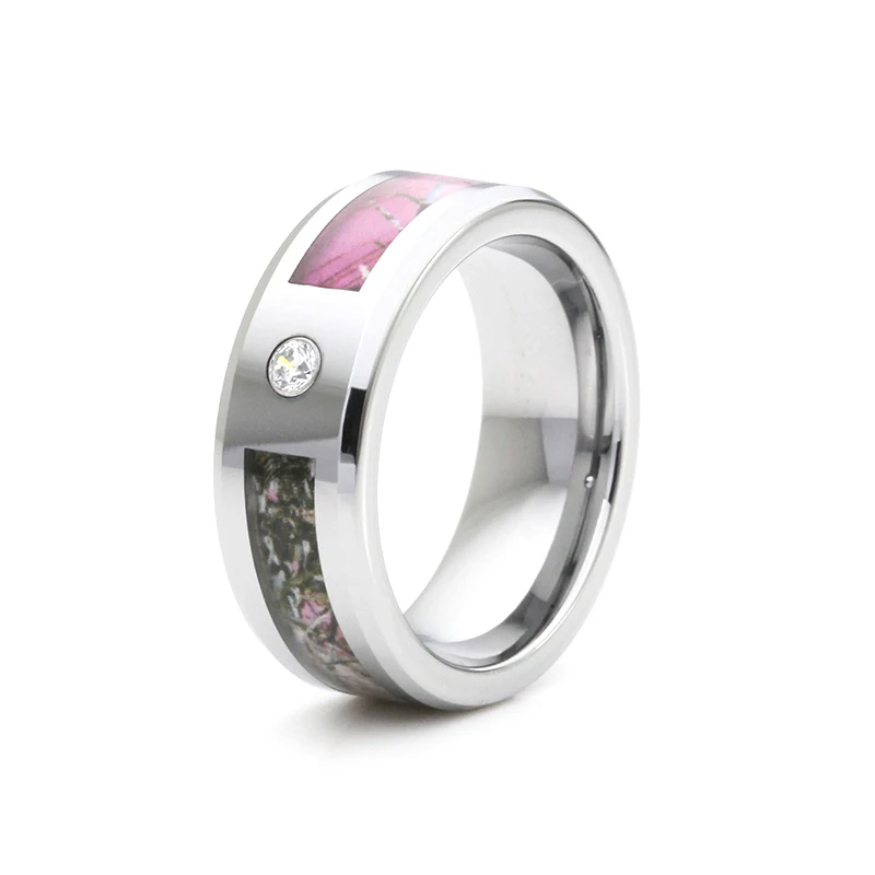 2016 very nice tungsten inlay ring with pink camo and one white cz inlay nice wedding - White Camo Wedding Rings 2016 very nice tungsten inlay ring with pink camo and one white cz inlay nice wedding - White Camo Wedding Rings