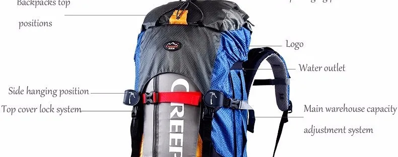 201new  Professional Waterproof Rucksack Internal Frame Climbing Camping Hiking Backpack Mountaineering Bag 60L f133