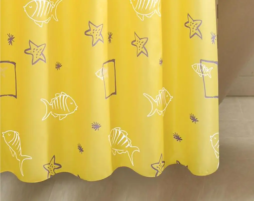 Желтый милый мультфильм Рыба Морская звезда водонепроницаемый плесени занавеска для душа Туалет перегородка занавеска с крючками для ванной комнаты