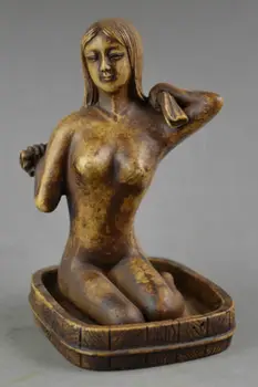 

Old China Handwork Alabaster Carving Naked Belle Bath Seductive Elegant Statue
