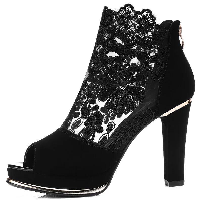 

Europe and the United States spring and summer gauze thick fish head sandals with a sole high heels shoes shoes